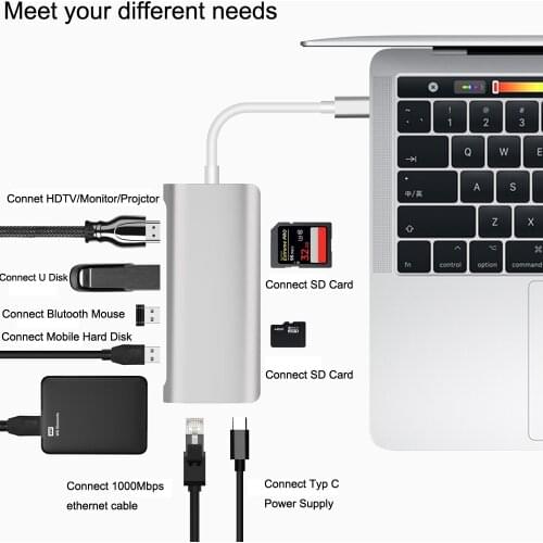 USB 3.1 Type C Dock To HDMI-compatible 4K Adapter TF SD Card Reader USB 3.0 Rj45 Cable for MacBook Pro/Air Huawei Mate Phone PC