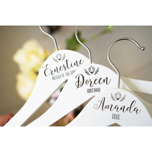 Personalised Wedding Engraved Coat Hangers Wedding Gift for Bridesmaids Custom Name Bridal Dress White Wooden Hangers