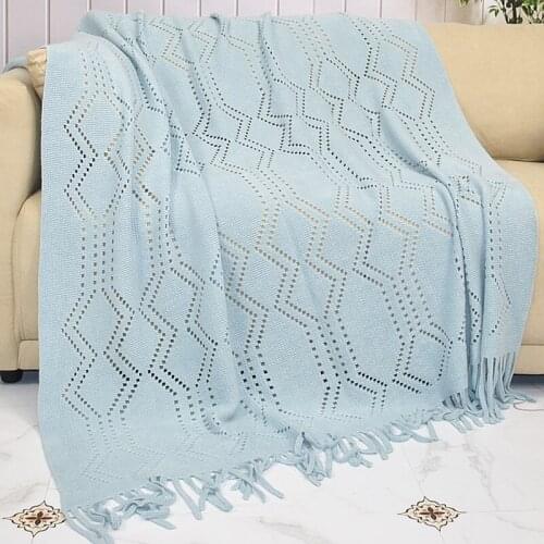 Nordic Knitted blankets sofa towels hotel bed end blankets with tassel bed spread Solid color geometry soft bed cover winter