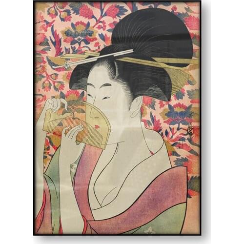 Kushi Utamaro Kitagawa Japanese Art Poster Girl Holding Comb Traditional Ukyioe Canvas Print Kimono Fashion Wall Art Home Decor
