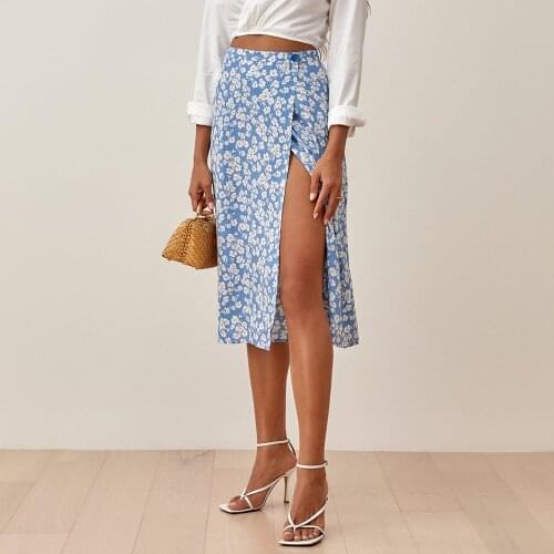 Skirts Womens 2021 Vacation Boho Beach Floral Print Skirt Vintage Elegant Wrap Skirt Women Clothing Summer High Waist Midi Skirt
