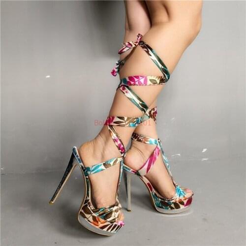 Ladies Crossed Strap Sandals Boots Super Platform Thin High Heel Sandal Motorcycle Knee Summer Boots