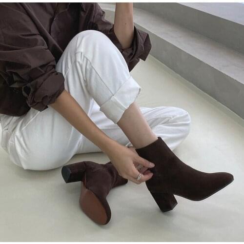 2020 Autumn Short Boots Women Shoes Woman Square Head Thick Heel Boots Fashion Women Ankle Boots Casual Female Shoes Size 33-42