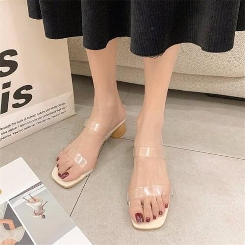 Womens Sandals and Slippers 2021 New Style Sandals and Slippers Women Fashion PVC Mid-heel Sandals and Slippers Women