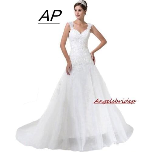 ANGELSBRIDEP Cap Shoulder White Bride Dress Wedding Gowns Sweetheart Applique Full-Length Vestido De Noiva Formal Bridal Dress