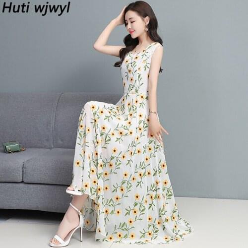 Plus Size Summer Sweet Chiffon Floral Boho Tank Dress 2021 Korean Elegant Women Party Midi Dress Casual Sun Beach Maxi Vestidos