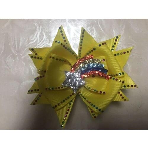 10 Girl 4.5" Shine Butterfly Hair Bow Rhinestone Rainbow Surprise Doll