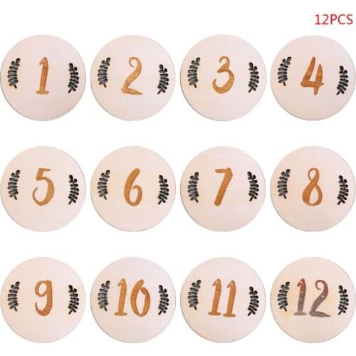 12 Pcs/set Baby Milestone Card Vintage Leaf Numbers Engraved Wood Infants Bathing Gift Newborn Photography Props Set