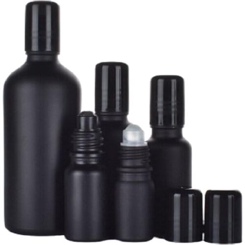 5ML 10ML 15ML 20ML 30ML 50ML 100ML Roll On Bottles For Essential Oils Matte Black Empty Glass Refillable Oil Roller Bottle 15pcs