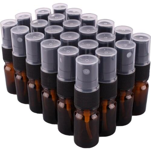 24pcs 5ml Amber Glass Spray Bottle w/ Black Fine Mist Sprayer essential oil bottles empty cosmetic containers