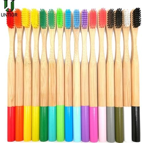 UNTIOR 5PCS Bamboo Toothbrush Colorful Head Natural Eco-friendly Anti Bacterial Oral Care Soft Bristle Toothbrush for Kids Adult