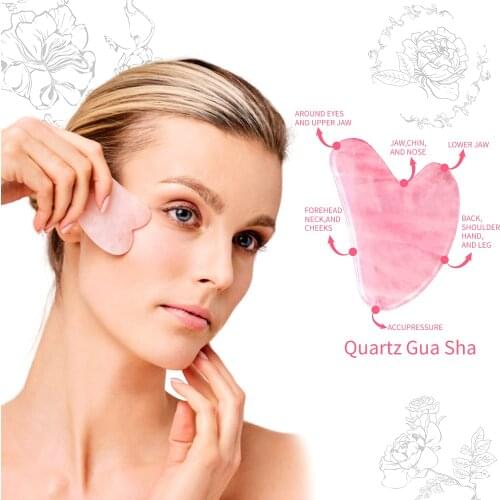 Large Guasha Scraping Facial Massage , Natural rose quartz Jade Stone for Face to Lift skin careTool,Puffiness and Tighten