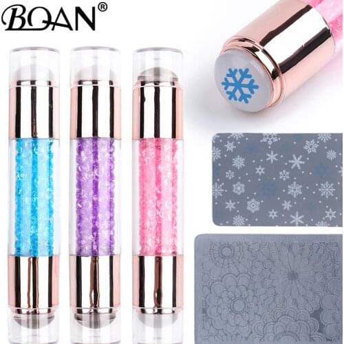 BQAN Design Matte Diamond Nail Art Stamper Scraper with Cap Silicone Jelly Nail Stamper Transfer Scraper Emplate DIY Tools