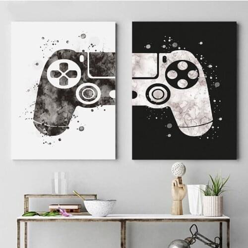 Black And White Gamepad Posters And Prints HD Print Watercolor Canvas Painting Boy Room Decoration Wall Art Picture Home Mural