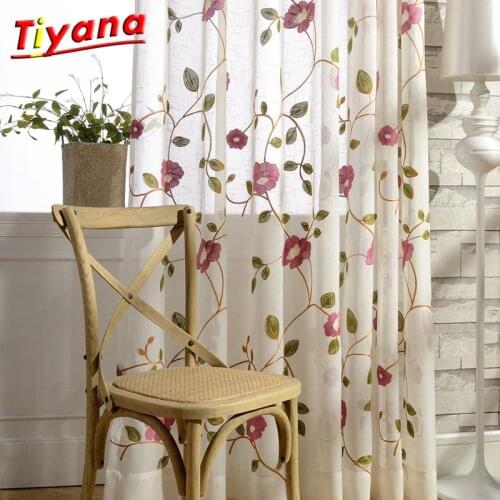 Elegant Pastoral Purple Flower Embroidered Tulle Curtains for Living Green Flower Embroidered Yarn Voile Tulle Bedroom WP106 *20