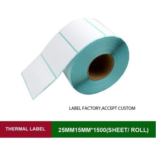 Sticker label 25mmx15mm 1500pcs per roll thermal printer barcode blank paper can be custom logo electronic scale printing paper