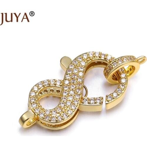 Juya Jewelry Making Supplies Luxury Copper Zirconia Jewellery Findings Components Infinity shape Clasps Hooks Accessories DIY