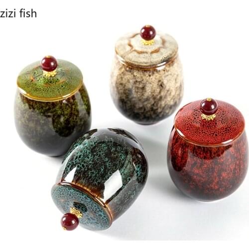 Kiln Change Ceramics Storage Sealed Jar with Cover Tea Caddy Home Tea Box Food Organize Box Candy Jar Decoration Storage Tank
