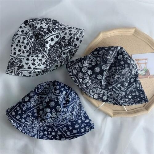 Korean kids cashew flower printed retro style fisherman hat baby boys girls all-match trendy children basin hat sun hat