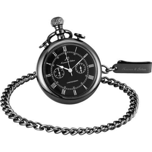 KS Retro Golden Carving Case Stopwatch Function Roman Numerals Clip Fob Chain Men Quartz Movement Pocket Watches Jewelry /KSP091