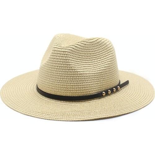 Summer Womens Sun Hats Wide Side Female Casual Panama Straw Hat Beach Visor Hat Temperament Classic Flat Vacation Sunscreen Hat