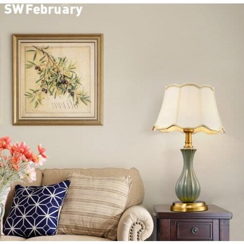 All Copper Table Lamp American Country Style Ceramic Living Room Study Bedroom Bedside Desk Lamps Table Light