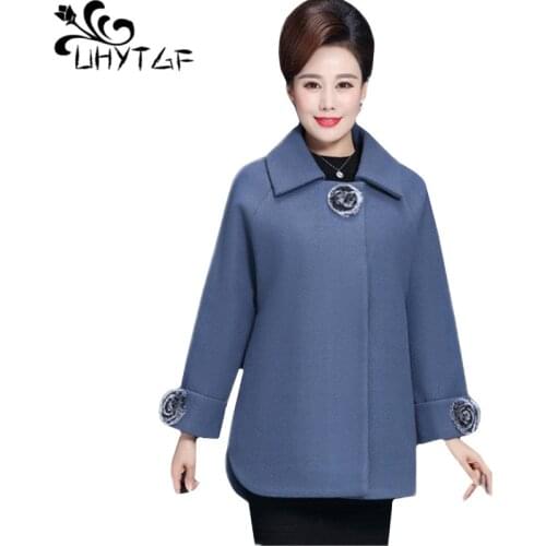 UHYTGF Fashion Women Winter Woolen Coat thick Short Outerwear female Luxury wool coat Elegant ladies Loose plus size jacket 1220