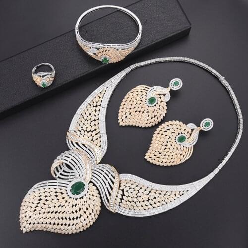 Blachette Fashion Luxury Bride Engagement CZ Dubai 4PCS for Women Necklace Earrings Ring Bracelet High Quality Jewelry Sets New