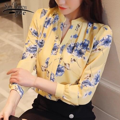Fashion Woman Blouses 2021 Long Sleeve Print Chiffon Women Blouse Shirt Ladies Tops Feminine Blouses Women Shirt Blusas Z0001 40