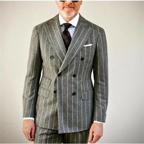 Stripe Grey Wedding Mens Suits Slim Fit Bridegroom Tuxedos For Men Two Pieces Groomsmen Suit Blazer Formal Prom Business Jackets