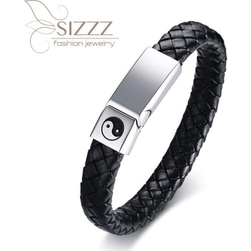 SIZZZ 2020 Stainless steel gossip figure magnet buckle leather European and American trend bracelet&bangles for men