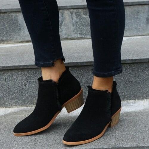 Spring Winter Boots Slip On Women Causal Ankle Boots Platform Shoes Square heel Lady Creepers Rubber zapatos de mujer Plus35-43