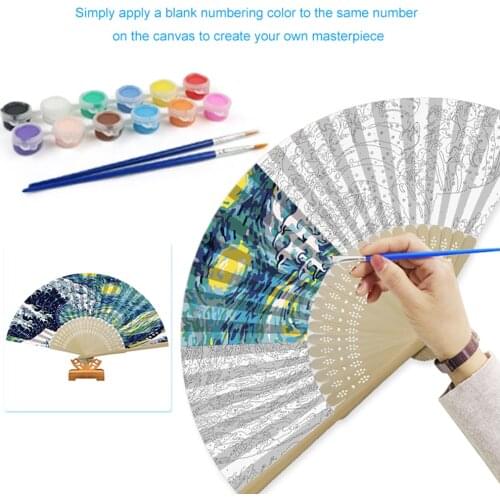 Handmade Oil Painting Waves Folding Fan By Numbers DIY Painted Craft Kit Home Living Room Decoration Wedding Pocket Gifts
