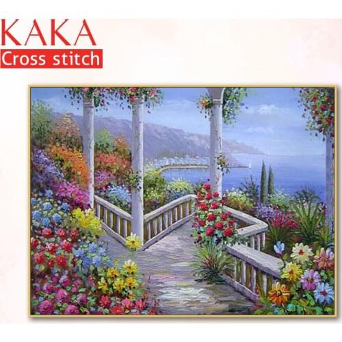 Cross stitch kits,Embroidery needlework sets with printed pattern,11CT-canvas for Home Decor Painting,Landscape Full NCKS095