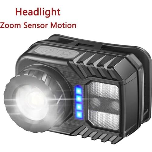 LED Headlamp Body Zoom Sensor Motion Head Lamp Headlight Waterproof Rechargeable Headlight with Built In 2000mah Battery