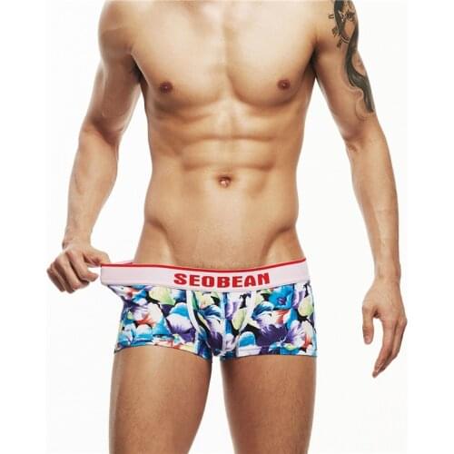 SEOBEAN New Mens Cotton Underwear Sexy Flower Printing Boxer Shorts Low-Waist Comfortable Breathable Boxers