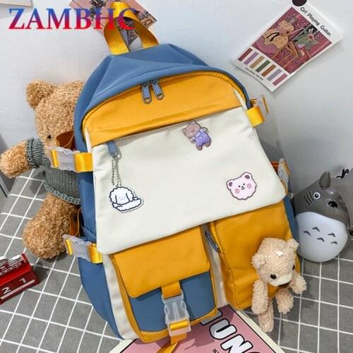 New Designer Contrast Womens Backpack Waterproof Nylon Backpacks for School Teenagers Girls Cute Bookbag Fashion Ladies Mochila