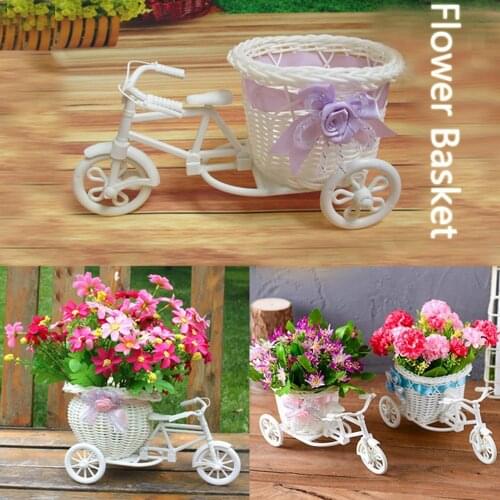 New Style Fashion Plastic White Tricycle Bike Design Flower Basket Storage Party Decoration Garden Pots