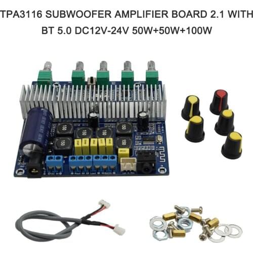 TPA3116 Subwoofer Amplifier Board Digital Audio Amplifier Board 2.1 with BT 5.0 DC12V-24V 50W+50W+100W