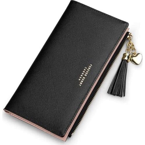 Wallets For Women Card Holder Slim Wallet Coin Clutch Purse Organizer Cute Thin Leather Girl Ladies - Black