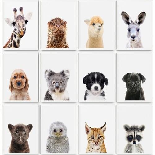 Giraffe Zoo Set of 12 Print Minimalist African Animal Pug Puppy Dog Pictures Nursery Baby Otter No Frame Wall Painting