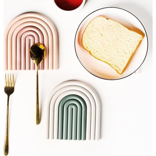 1pc Rainbow Silicone Coasters Insulation Pads Removable Cup Mat Non-slip Placemat Home Decor Kitchen Accessories For Pot Plate