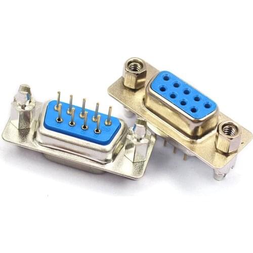 10pcs DP9 9 Pin Male/Female Blue Straight Pin DB9 D-sub PCB Mount RS232 Serial Port Connector COM port Socket With Screw Nuts