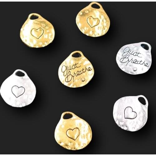 10pcs Retro Heart Gllat Byieathe Tag Pendants Bracelet Earring Metal Accessories DIY Charms For Jewelry Crafts Making 19*17mm