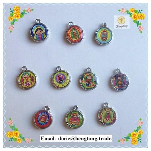 100pcs/PACK Free ship cheap Assorted twelve images rosary connector,1 hole alloy connector,alloy part both side with saint&epoxy