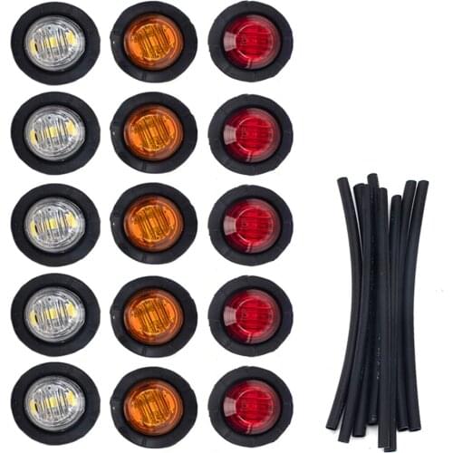 15pcs Car Tail Mark Lights Round Rubber Auto Top Warning 3 LED Light for Truck Trailer Vehicles Car Accessories