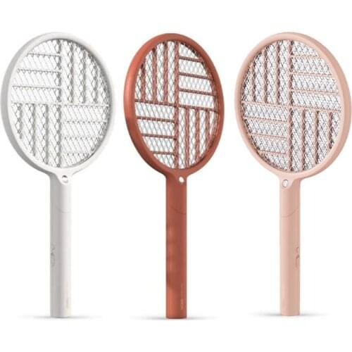 2 in 1 Foldable Electric Fly Rechargeable Bug Zapper Tennis Racket with Safe to Touch Mesh Net and Built-In Flashlight