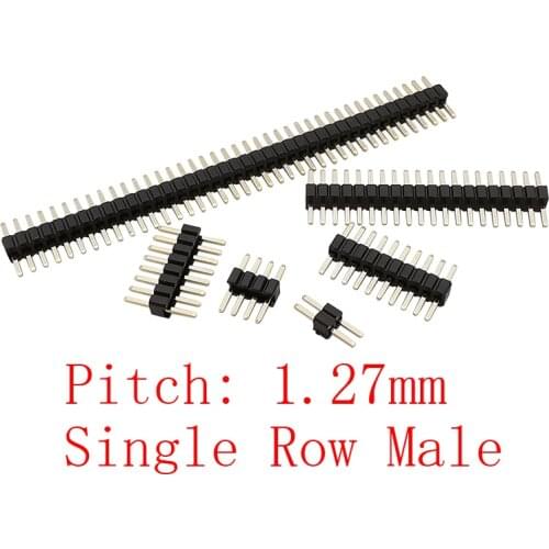 20Pcs Pitch 1.27mm Single Row Male Plug Pin Header PCB Board Pinheader Connector 2P 3P 4P 5P 6P 8P 10P 12P 15P 20P 40P 50Pin