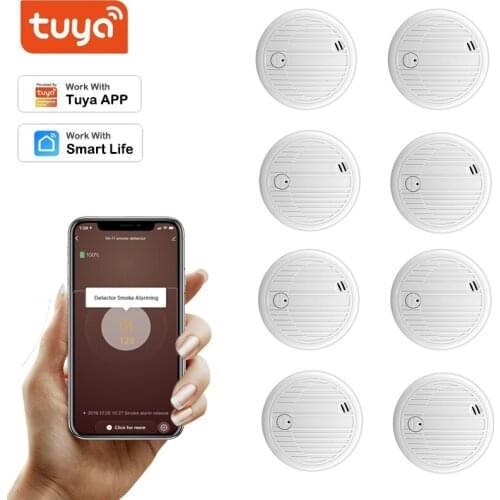 2021 New Tuya Smart Home WiFi Smart Smoke Sensor Detector Smoke Networking Alarm Smart Sensor Work With Smart Life/Tuya APP