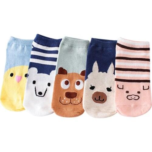 5pair Women Cute Animal Socks Cotton Comfort Cartoon Short Style Polar Bear Alpaca Dog Pattern Lovely Boat Socks Funny Meias Sox